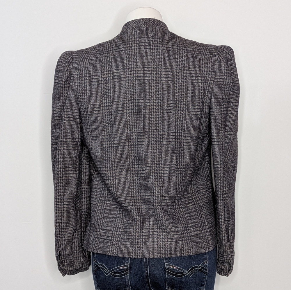 Vintage Peabody House Blue Tan Grey Woven Wool Blend Open Jacket 7/8 - Picture 5 of 9